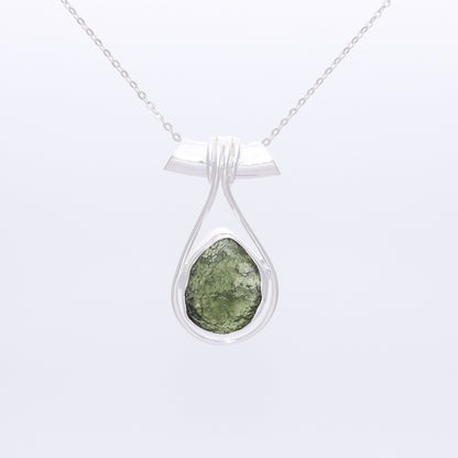 925 Sterling Silver Authentic Czech Republic Moldavite Gemstone Pendant