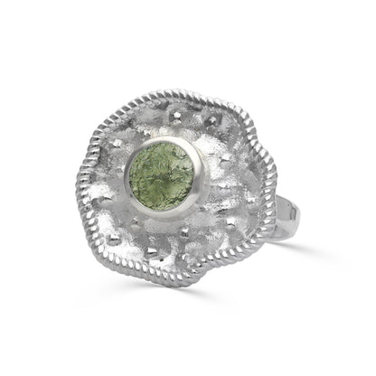 925 Sterling Silver Raw Rough Moldavite Gemstone Ring Gift For Her