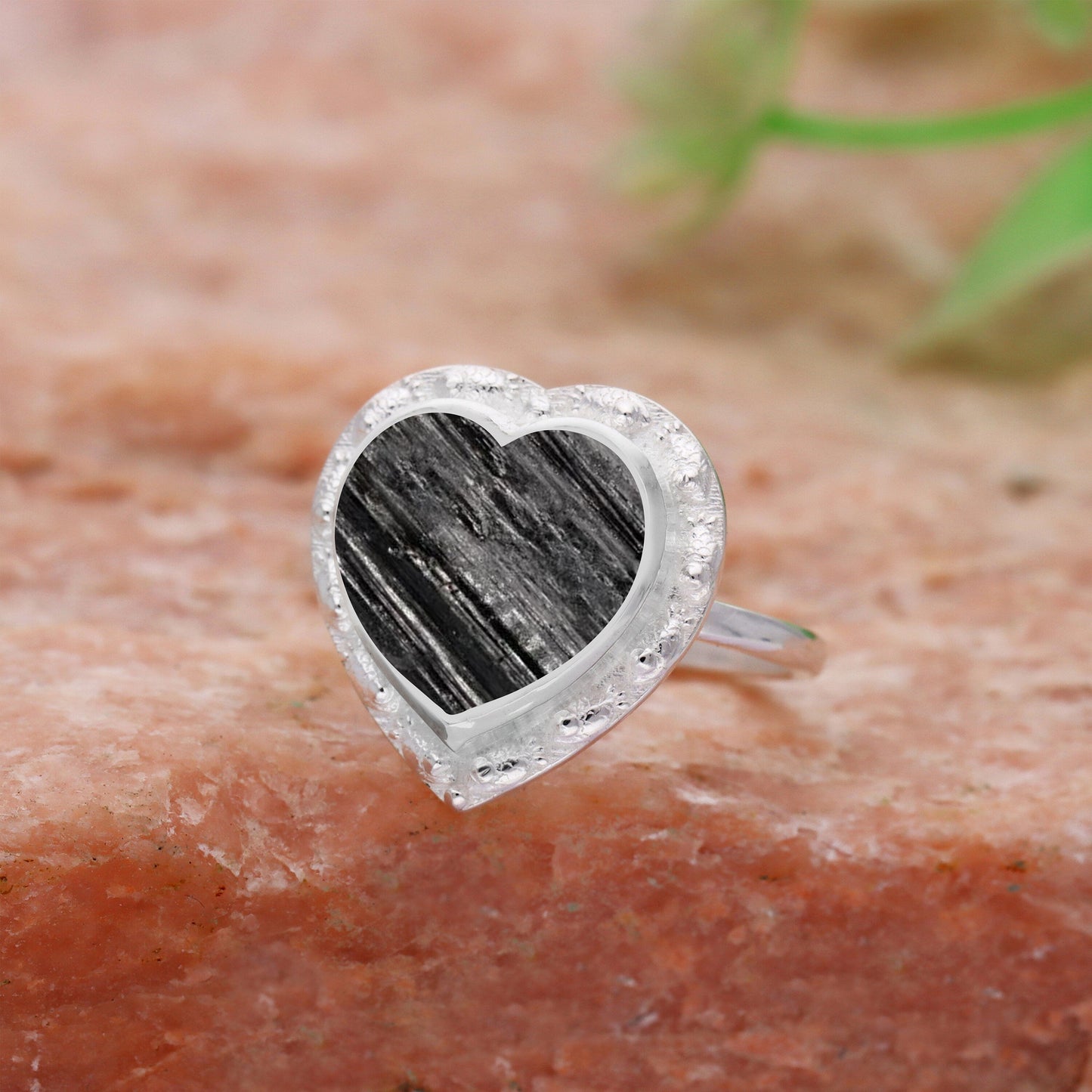 Black Tourmaline Gemstone 925 Sterling Silver Minimalist Heart Ring Gift For Her