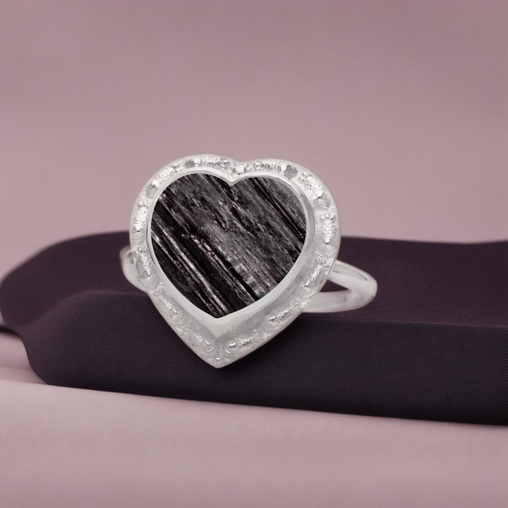 Black Tourmaline Gemstone 925 Sterling Silver Minimalist Heart Ring Gift For Her