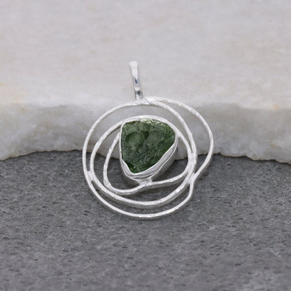 Natural Raw Moldavite Gemstone 925 Sterling Silver Pendant