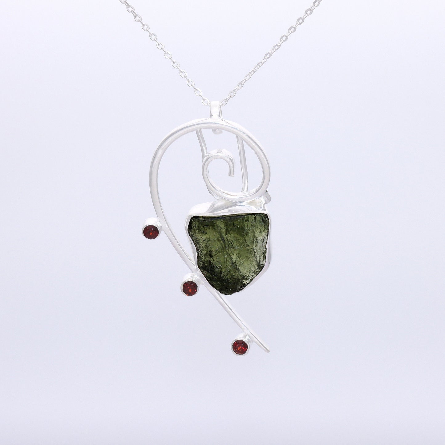 925 Sterling Silver Red Garnet and Moldavite Gemstone Pendant Authentic Czech Republic Moldavite Gemstone Pendant Gift For Her