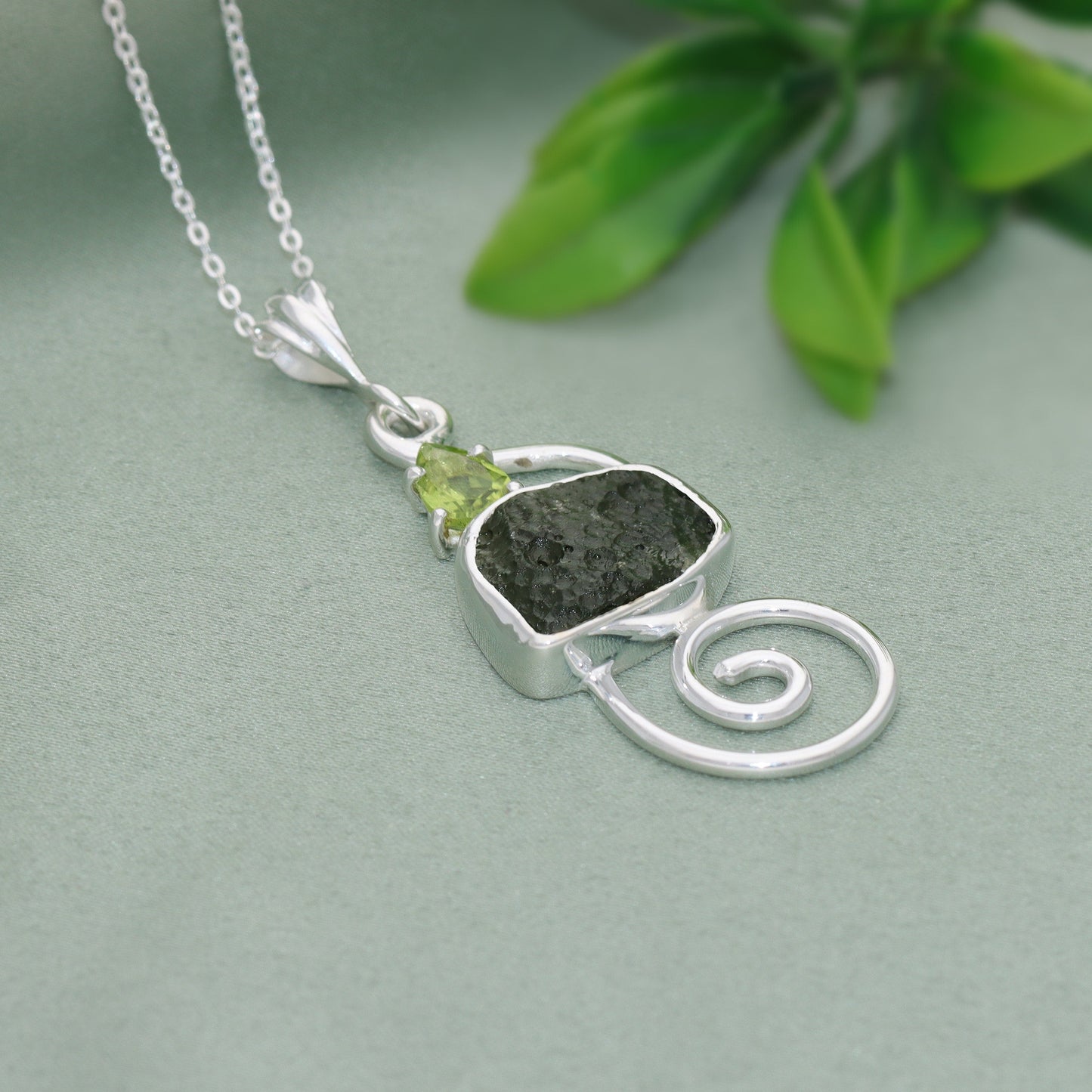 925 Sterling Silver Authentic Czech Republic Raw Moldavite Pendant