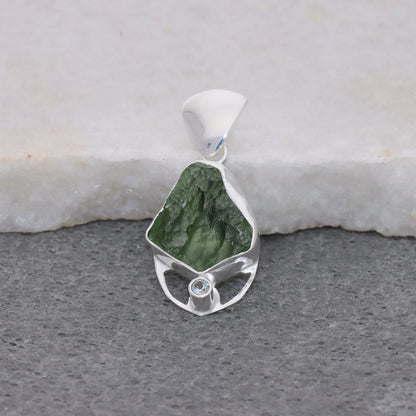 925 Sterling Silver Raw Authentic Moldavite Gemstone Pendant Gift For Her