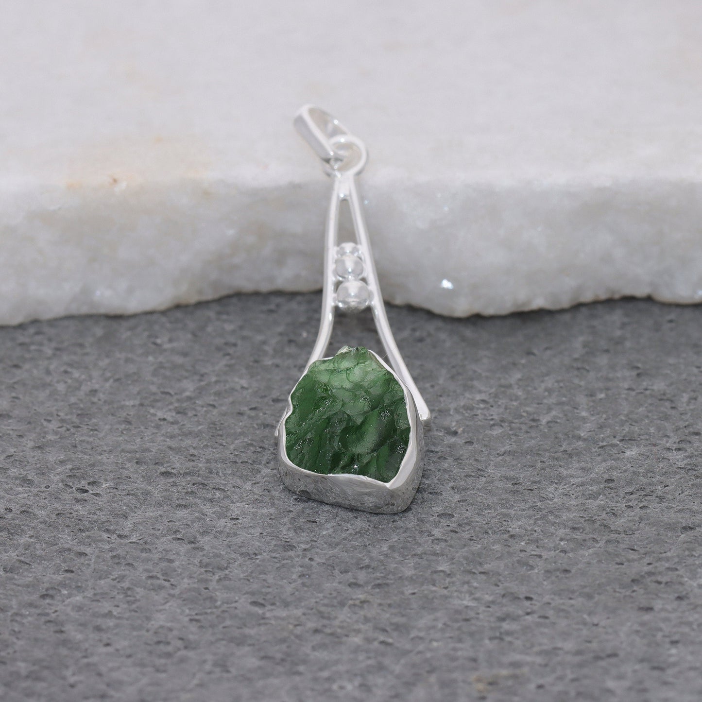 925 Sterling Silver Raw Rough Moldavite Gemstone Women's Pendant Gift For Her