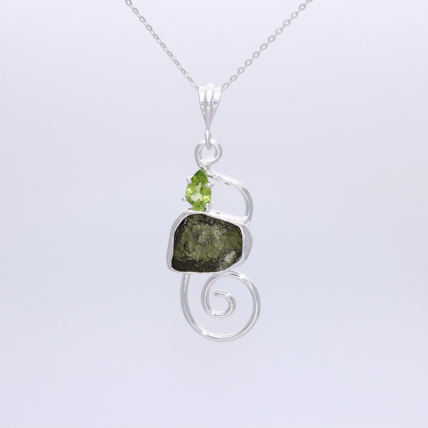 925 Sterling Silver Authentic Czech Republic Raw Moldavite Pendant