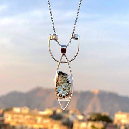 925 Sterling Silver Moldavite Gemstone Unique Design Pendant Necklace