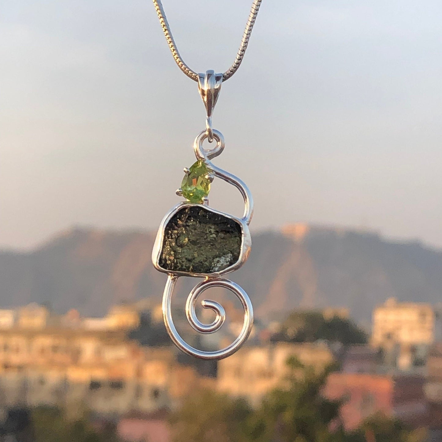 925 Sterling Silver Authentic Czech Republic Raw Moldavite Pendant