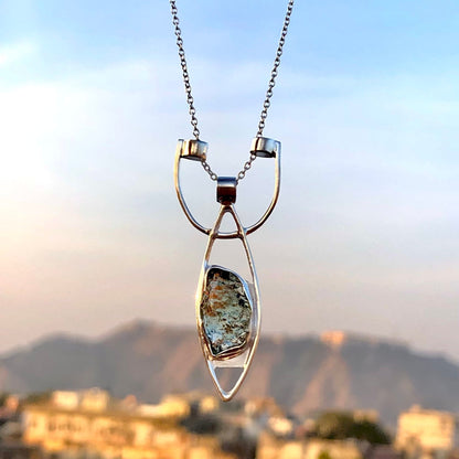 925 Sterling Silver Moldavite Gemstone Unique Design Pendant Necklace