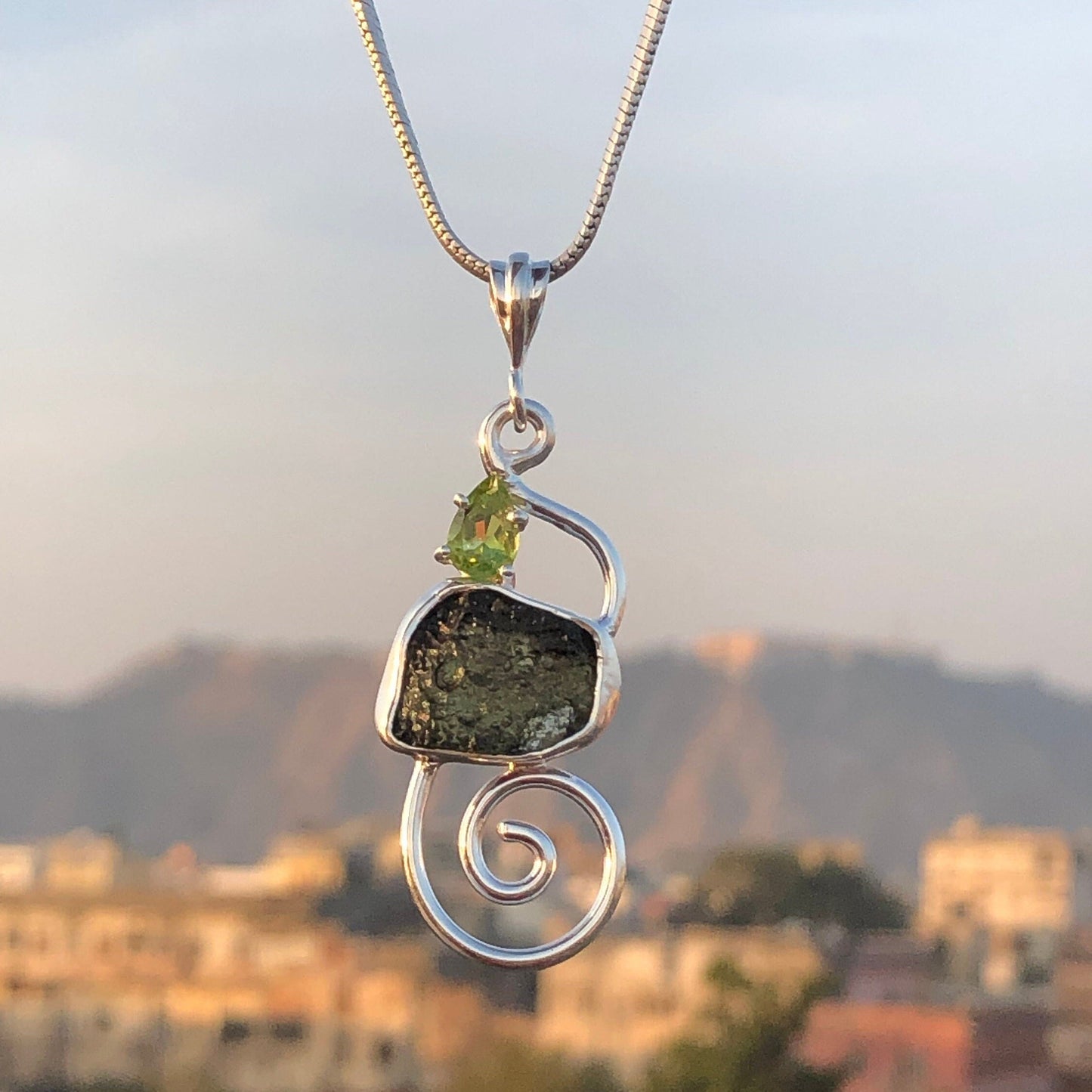 925 Sterling Silver Authentic Czech Republic Raw Moldavite Pendant