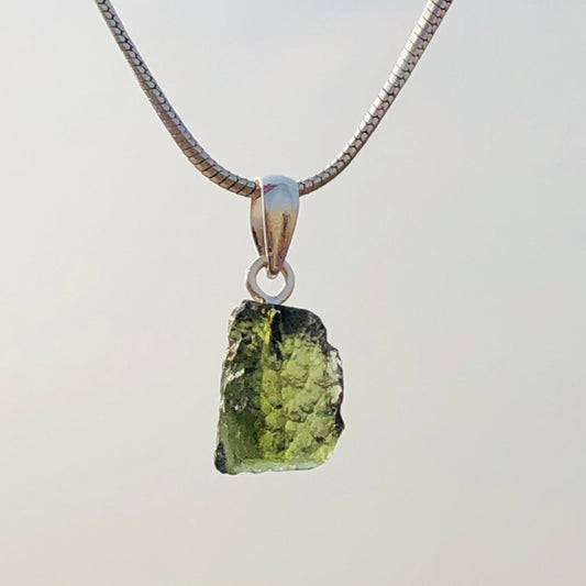 Authenitc Raw Rough Moldavite 925 Sterling Silver Pendant