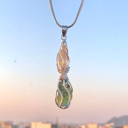 Authentic Czech Republic Moldavite Pendant 925 Sterling Silver Opal and Moldavite Gemstone Pendant