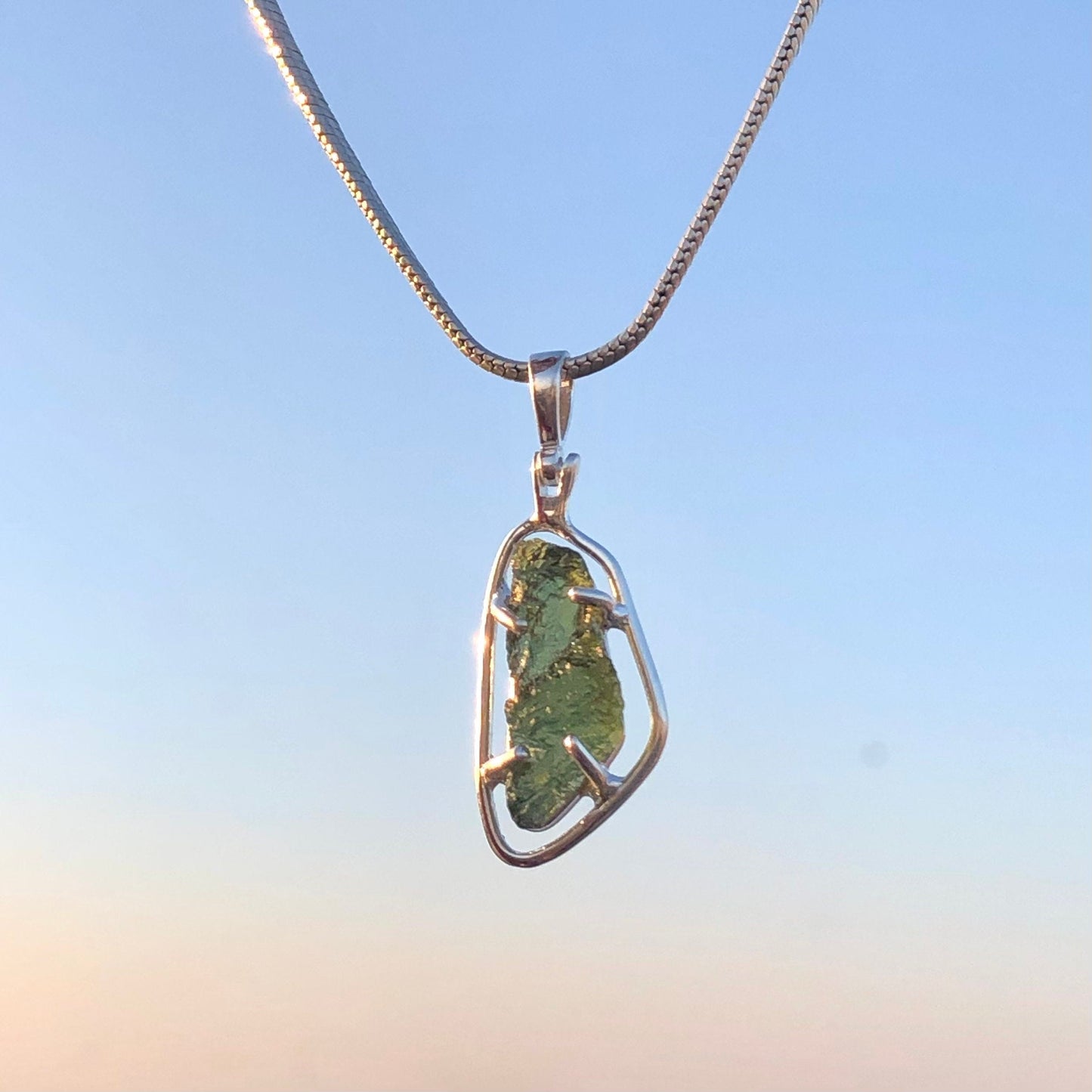 Sterling Silver Raw Rough Authentic Moldavite Gemstone Pendant Gift For Her