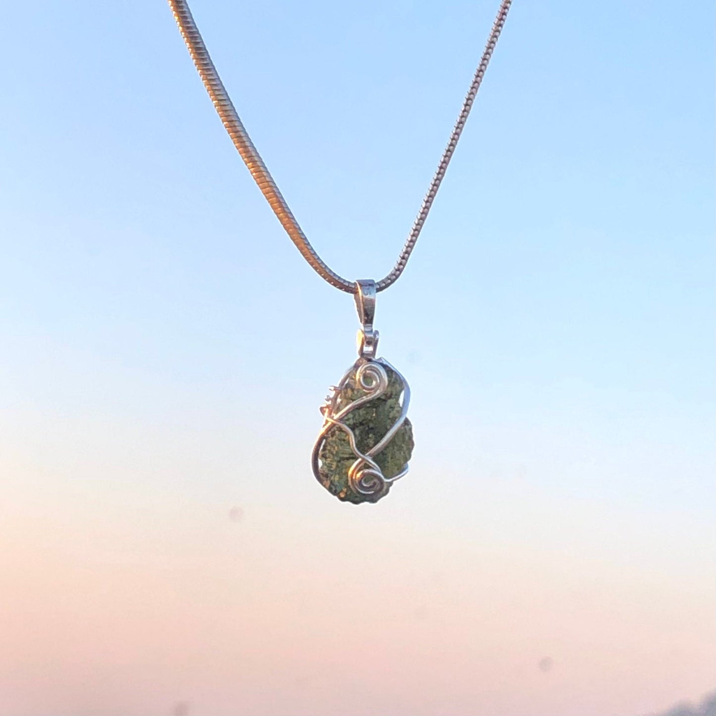 Authentic Raw Moldavite Gemstone 925 Sterling Silver Pendant