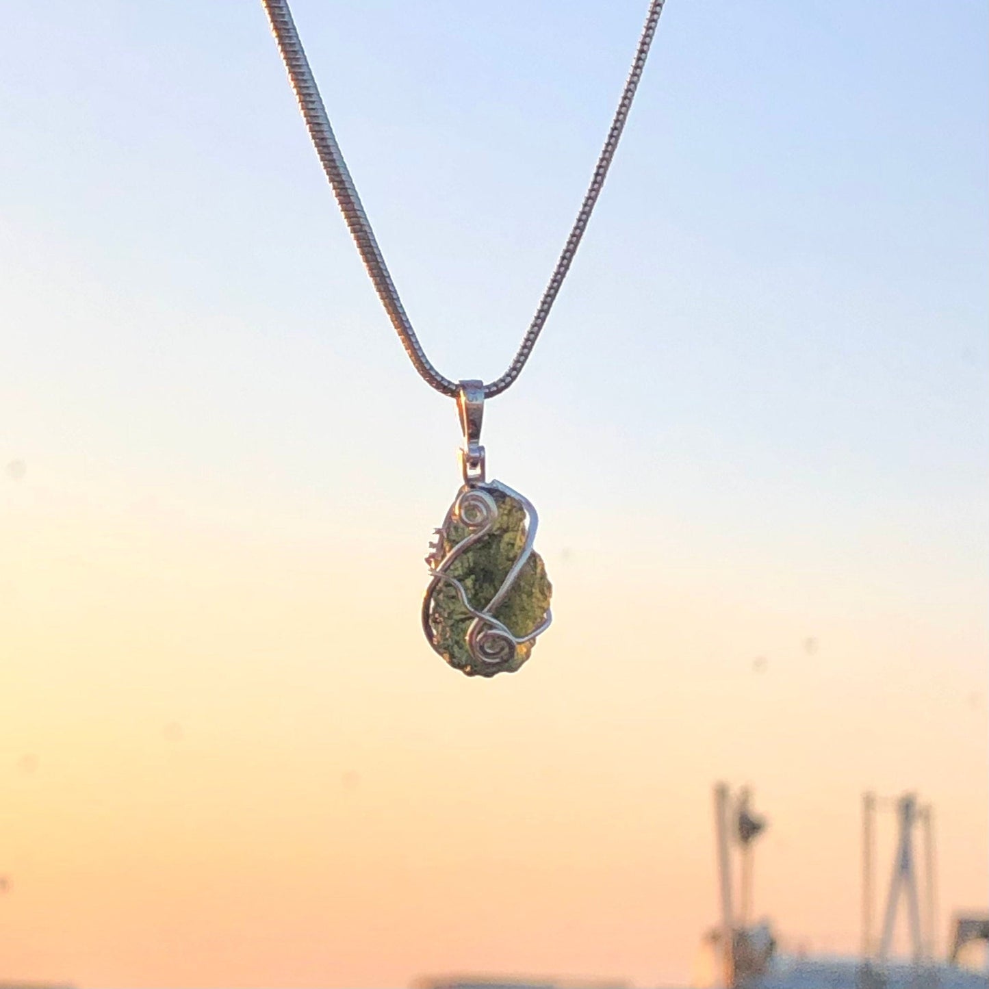 Authentic Raw Moldavite Gemstone 925 Sterling Silver Pendant