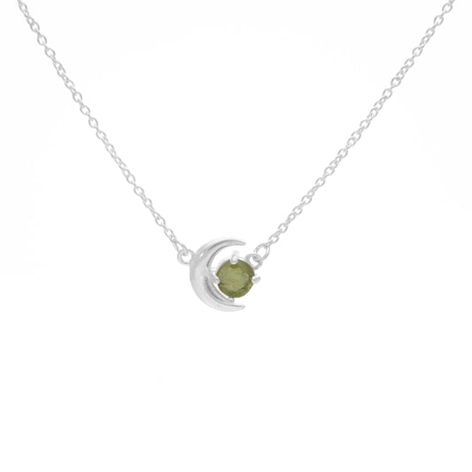 Sterling Silver Moon Design Authentic Moldavite Gemstone Pendant Necklace Gift For Her