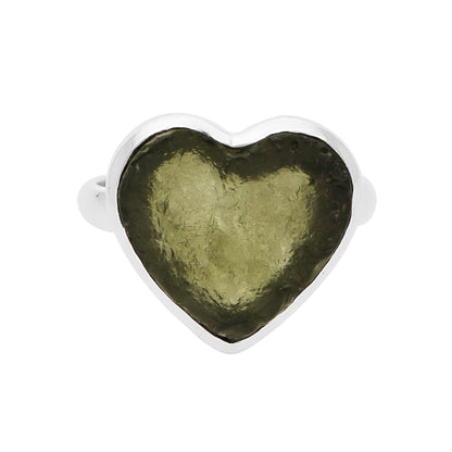 925 Sterling Silver Authentic Moldavite Heart Shape Gemstone Ring Gift For Her