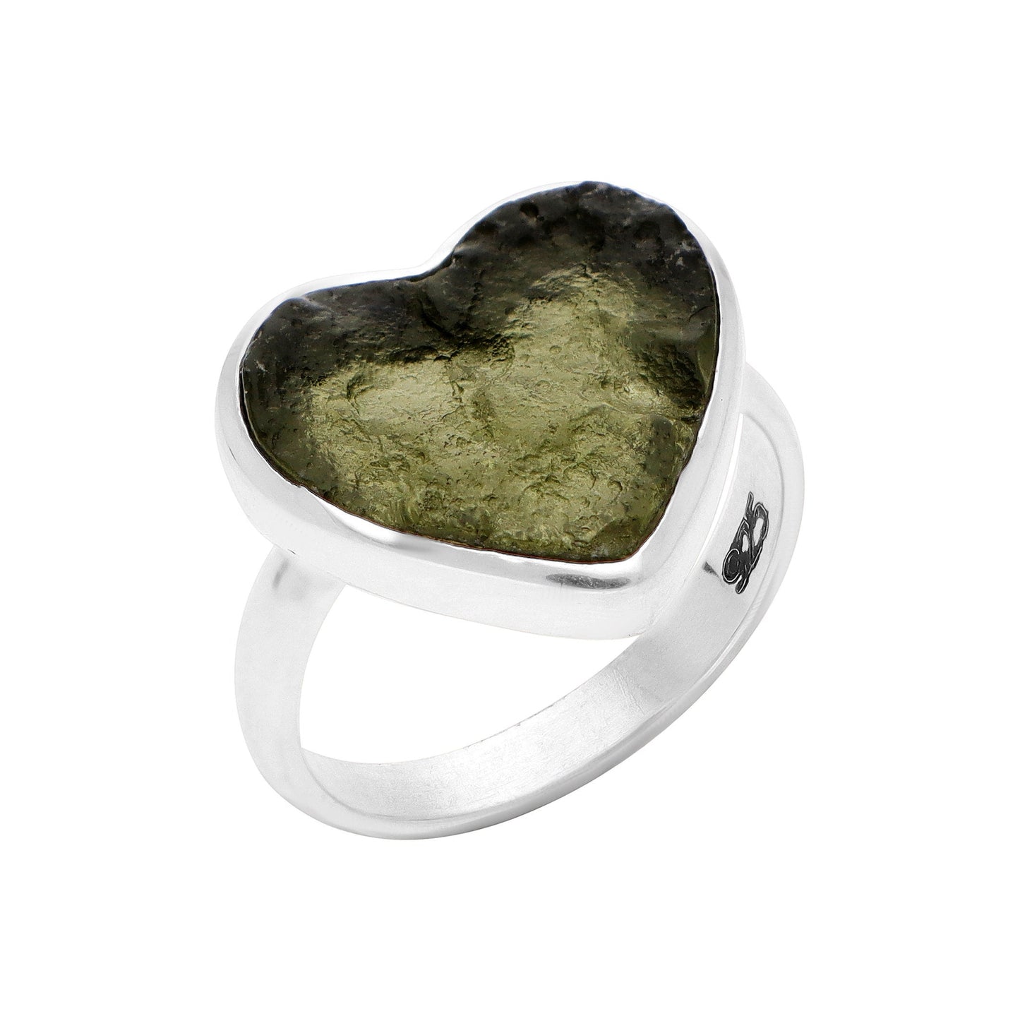 925 Sterling Silver Authentic Moldavite Heart Shape Gemstone Ring Gift For Her