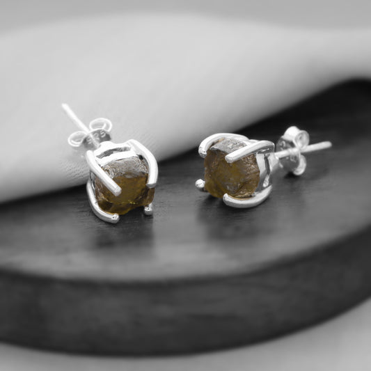 Natural Moldavite Earrings 925 Sterling Silver Gold Plated Moldavite Stud Earrings Jewelry